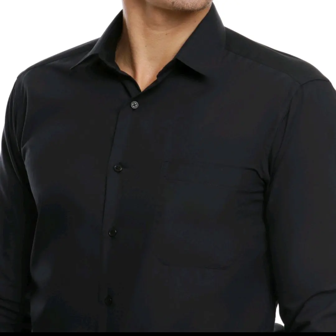 Kemeja Pria Santa Ricci Hitam Polos SlimFit Lengan Panjang Slim Katun Formal
