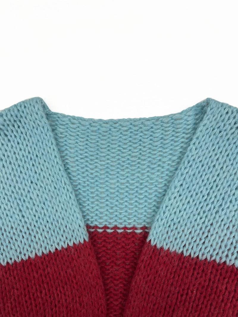 Product Introduction of Women's Colorblock Long Sleeve Sweater Cardigan, Casual Fashion Long Cardigan for Spring & Fall, Fashion Women's Knit Clothing for Daily Wear 7