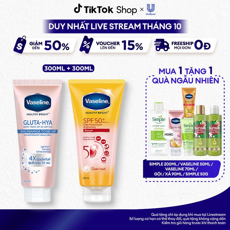 Combo 2 Skincare Serum Chống Nắng Với SPF50+PA++++ Hỗ Trợ Bảo Vệ Da 300ml + Sữa Dưỡng Thể Vaseline Gluta-Hya Hỗ Trợ Nâng Tông Nữ 300ML [1]