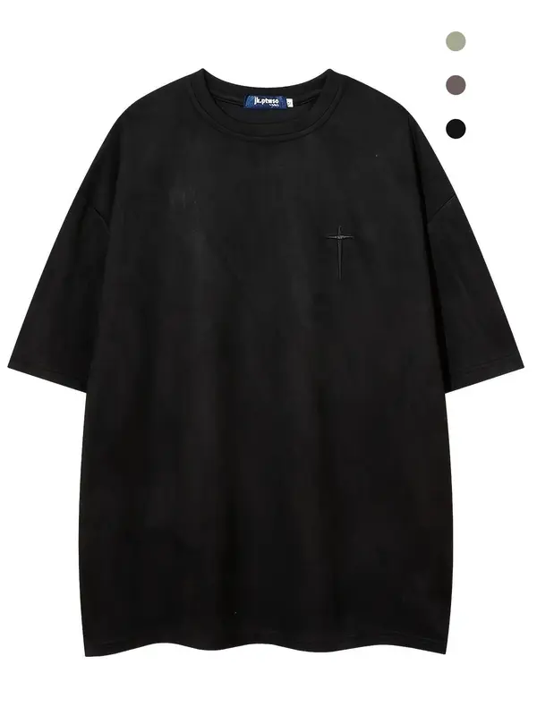 Unisex Regular Fit Letter & Cross Print Drop Shoulder Tee, Men's Casual Soft Comfy Round Neck Half Sleeve T-Shirt for Summer, Fashion Men's Top for Daily Wear 0