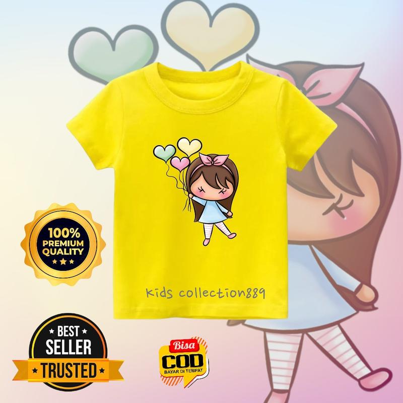 Kaos anak perempuan/ atasan anak perempuan gambar Cwek pita Balon03 4