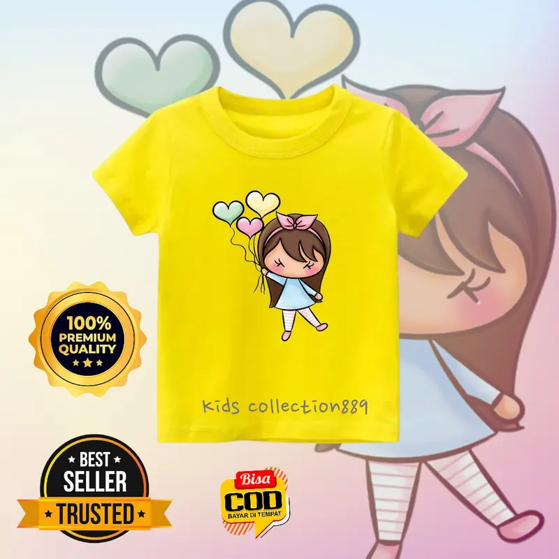 Kaos anak perempuan/ atasan anak perempuan gambar Cwek pita Balon03 4