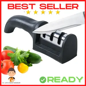 Knife Sharpener Utensil Alat Pengasah Pisau Dapur Hitam Pegangan Ergonomis 3 Tahap Asahan