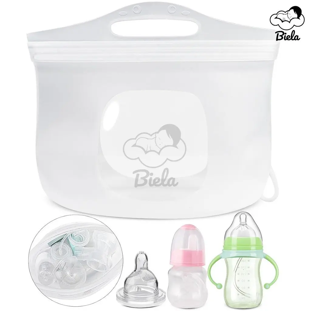 [New]2L Silicone Microwave Steam Sterilizer Bag for Baby Bottles, Reusable Sterilizing Bag for Breast Pump Accessories, Pacifiers and Teethers, Great for Home and On-The-Go