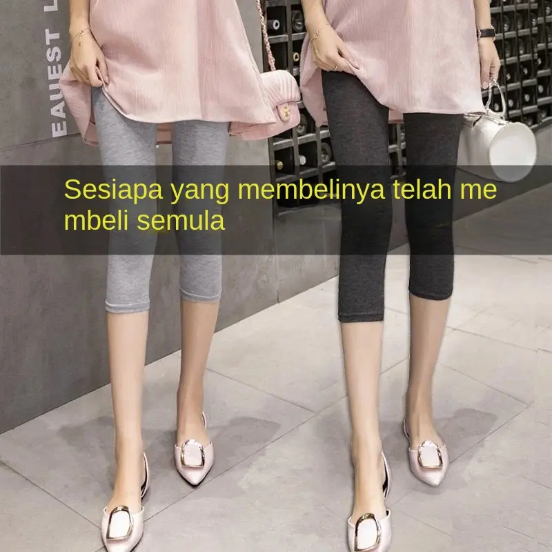 Legging Potongan, Untuk Wanita, Pakaian Musim Panas, Nipis dan Kasual, Saiz Besar, Legging Regangan Slim Fit, Tersedia dalam Hitam dan Kelabu