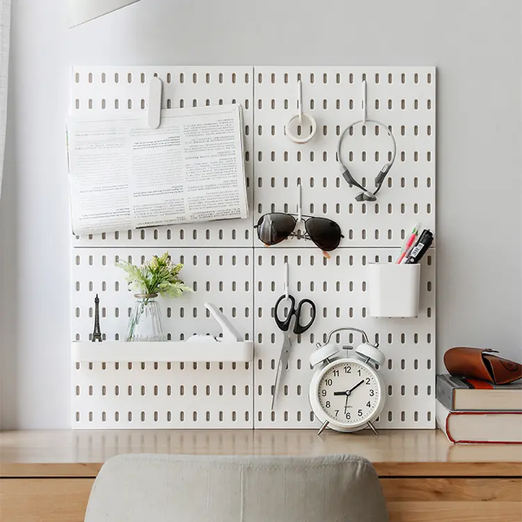 DIY Pegboard Wall Organizer with Self-Adhesive Hooks No Drilling to Wall Peg Boards for Walls Easy Installation Metal Pegboard for Craft Room Garage Kitchen Workshop