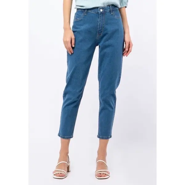 Celana jeans panjang cewe highwaits boyfriend korea - jeans korea boyfriend highwaist wanita Cewe termurah Tebal Dark 5