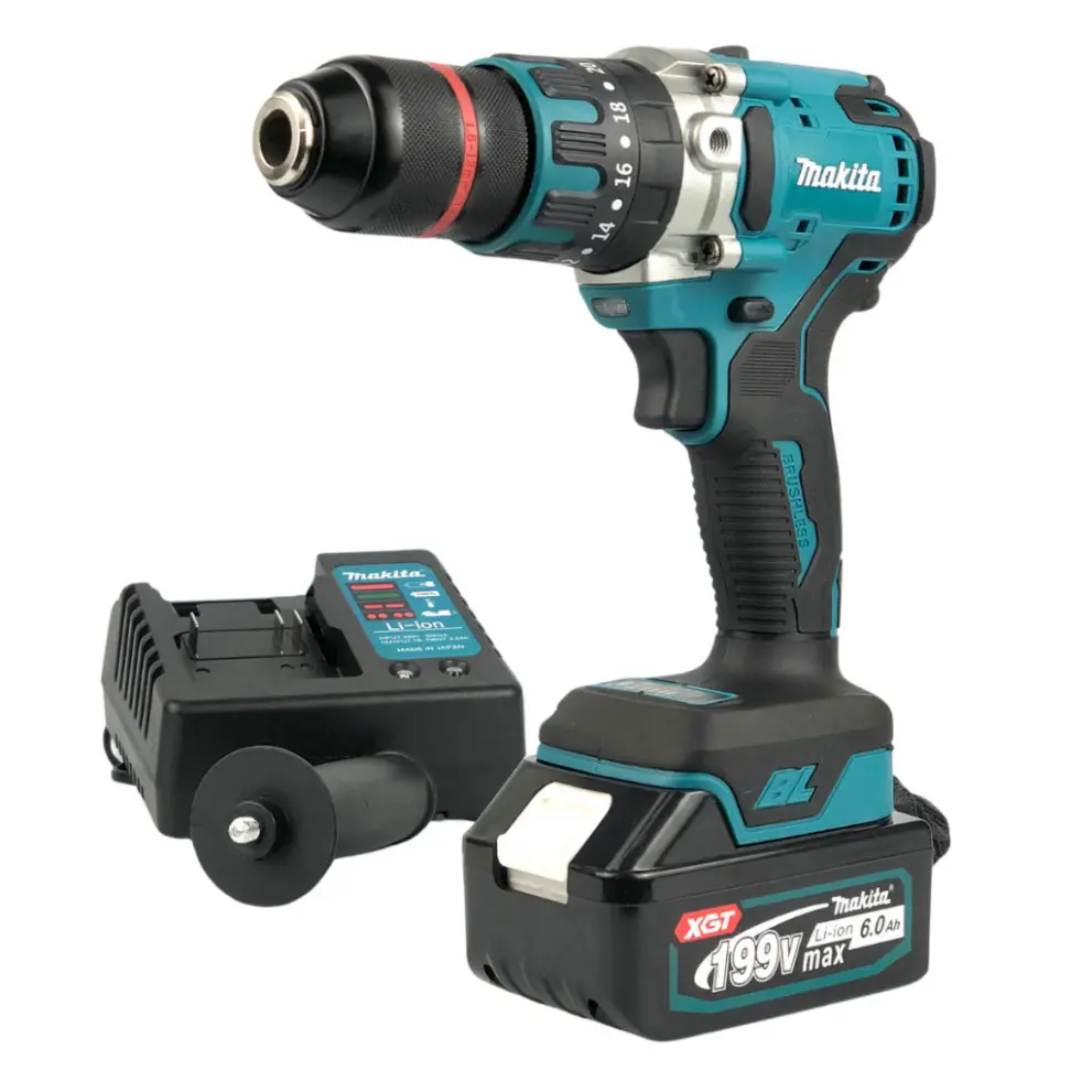 Máy khoan pin Makita 199v kèm tay cầm động cơ không chổi than Đầu kẹp autolock