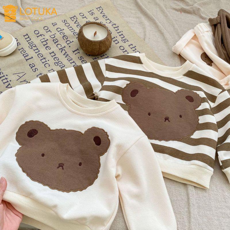 Bộ Đồ LOTUKA Chất Nỉ Da Cá Ấm Áp, Quần Áo Trẻ Em Phong Cách Hàn Quốc Hình Gấu Đáng Yêu 4-18kg 8