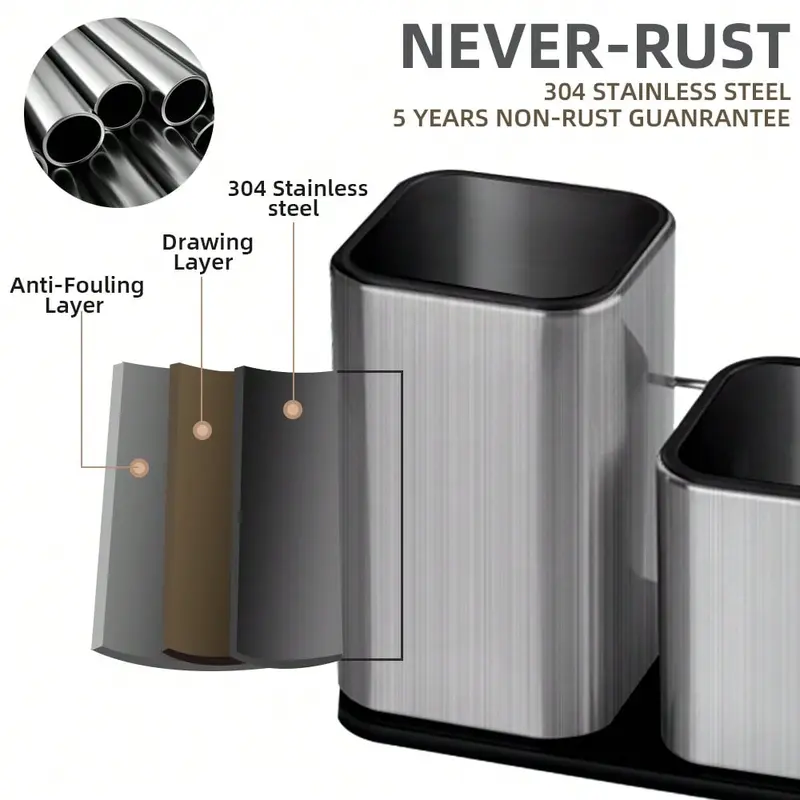 #KUP Stainless Steel Kitchen Utensil Storage Can, Cutlery Holder For Forks, Knives, Spoons 2
