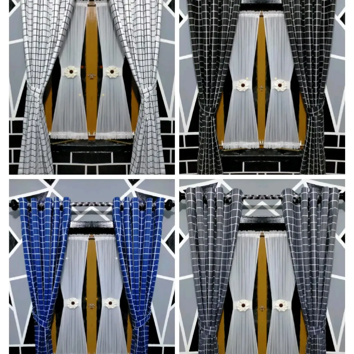 Gorden Jendela Pintu Minimalis Aesthetic Model Smokring 120x200 120x180 120x150 120x100 Kain  Kotak-kotak