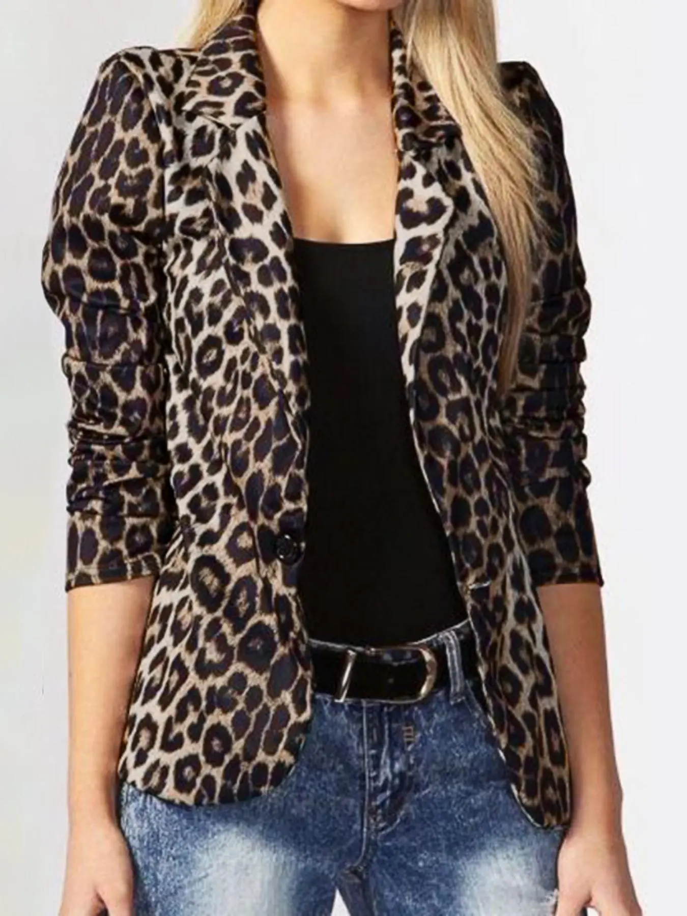Women's Leopard Print Button Coat, Casual Long Sleeve Lapel Outerwear for Fall & Winter, Ladies Clothes for Daily Wear, Longsleeves