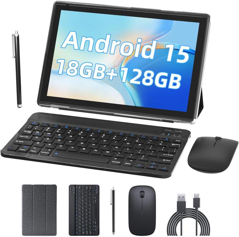 Android 15 Tablets, 2 in 1 Tablet 10 inch with Keyboard, 18GB+128GB/1TB ...