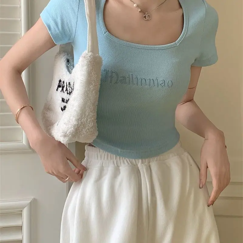 Quần Áo Nữ, Ngoại Cỡ, Phong Cách Gợi Cảm Và Dễ Thương, Áo Thun ngắn Tay Áo, Thiết Kế Đẹp, Thích Hợp Cho Bé Gái Ngoại Cỡ, Hàng Mới Về, Áo Nữ