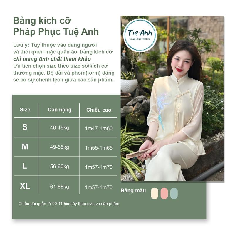 Product Introduction of Đồ Lam, Pháp Phục Lễ Chùa Vải Voan Tơ Thêu Chim Hạc Vạt Chéo Sang Trọng - Pháp Phục Tuệ Anh Nữ Áo 0