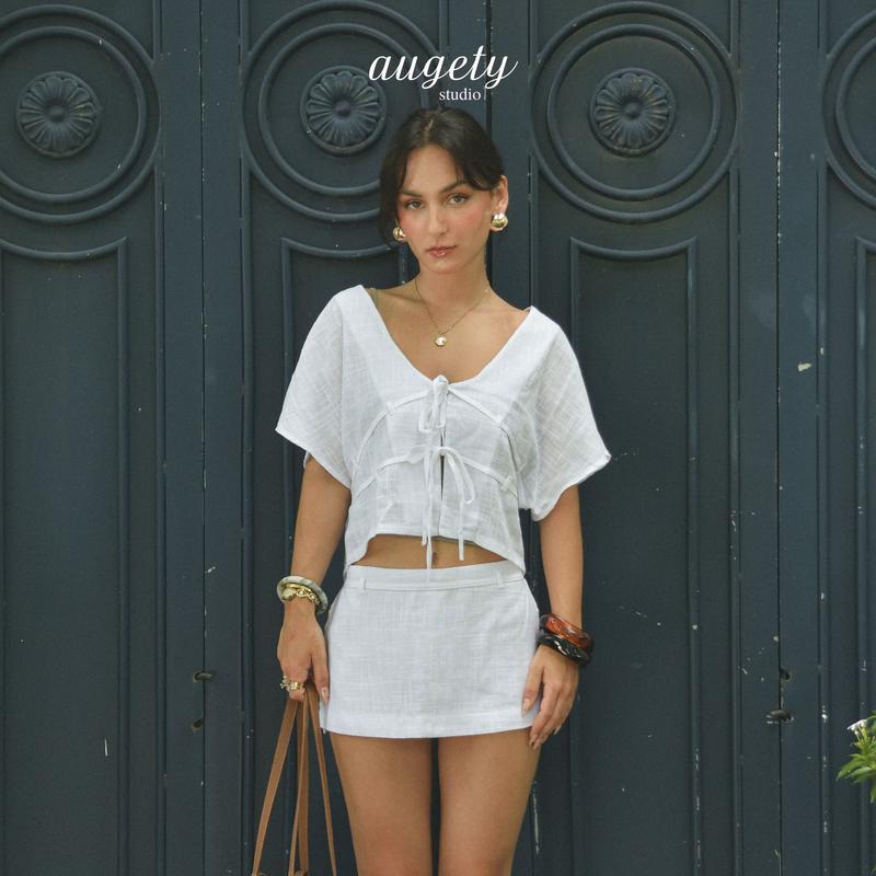 Quần Váy Xẻ Tà Linen Form Ngắn Cạp Trễ Augety Studio IROVY Skort