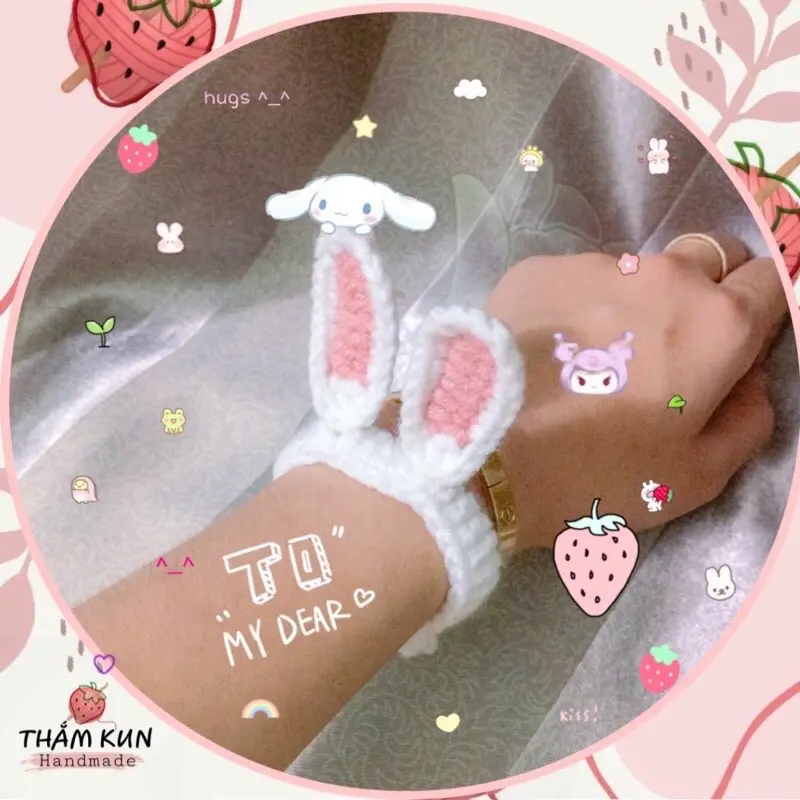 Vòng tay heo, ếch, cà rốt, thỏ, gấu đan len handmade 7