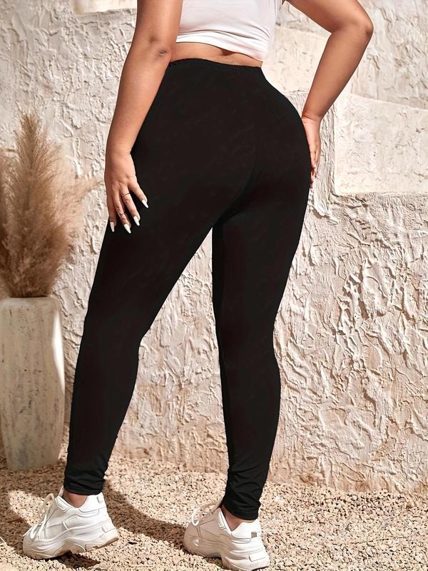 【Plus Size】 Solid Color Skinny Pants, Casual Comfy Breathable Seamless Leggings for Daily Wear, Women's Bottoms for Summer 5