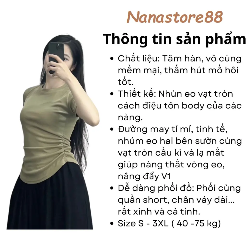 Áo Thun Nữ Ngắn Tay Chất Tăm Kiểu Dáng Nhún Eo Vạt Tròn, Áo Phông Nữ Ngắn Tay Cổ Tròn BigSize 271T | BigBuy360 - bigbuy360.vn Áo Thun Nữ Ngắn Tay Chất Tăm Kiểu Dáng Nhún Eo Vạt Tròn, Áo Phông Nữ Ngắn Tay Cổ Tròn BigSize 271T | BigBuy360 - bigbuy360.vn