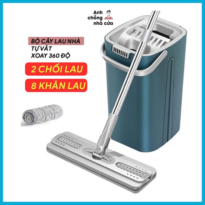 Bộ chổi lau nhà tự vắt xoay 360 độ cây lau nhà kèm bông lau, thùng lau Lau Sàn Làm Sạch