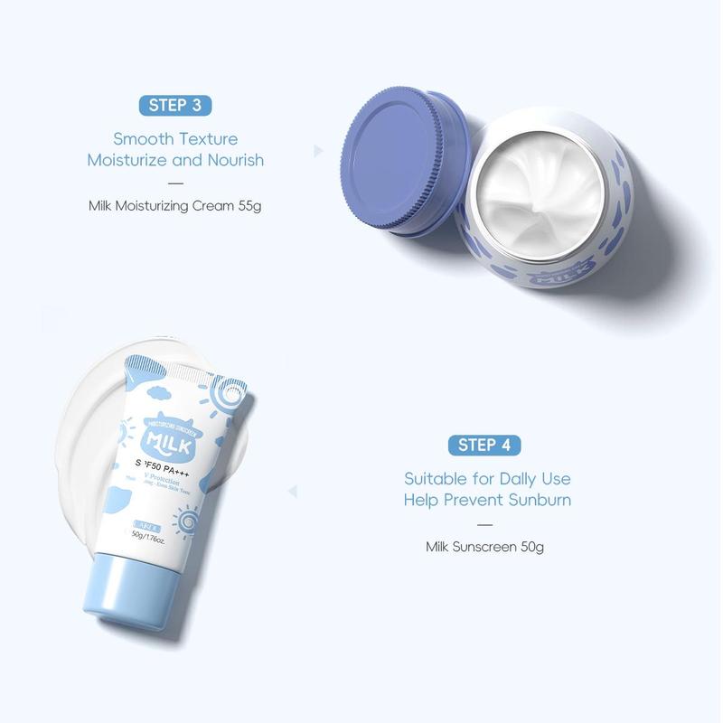 Milk Moisturizing Skincare Kit, Including 1 Cleanser, 1 Eye Cream, 1 Face Cream, 1 Scrub, 1 Face Cleansing Puff, 1 Makeup Bag and 1 Duck Decor Hair Clip, Valentine's Day Gift 5