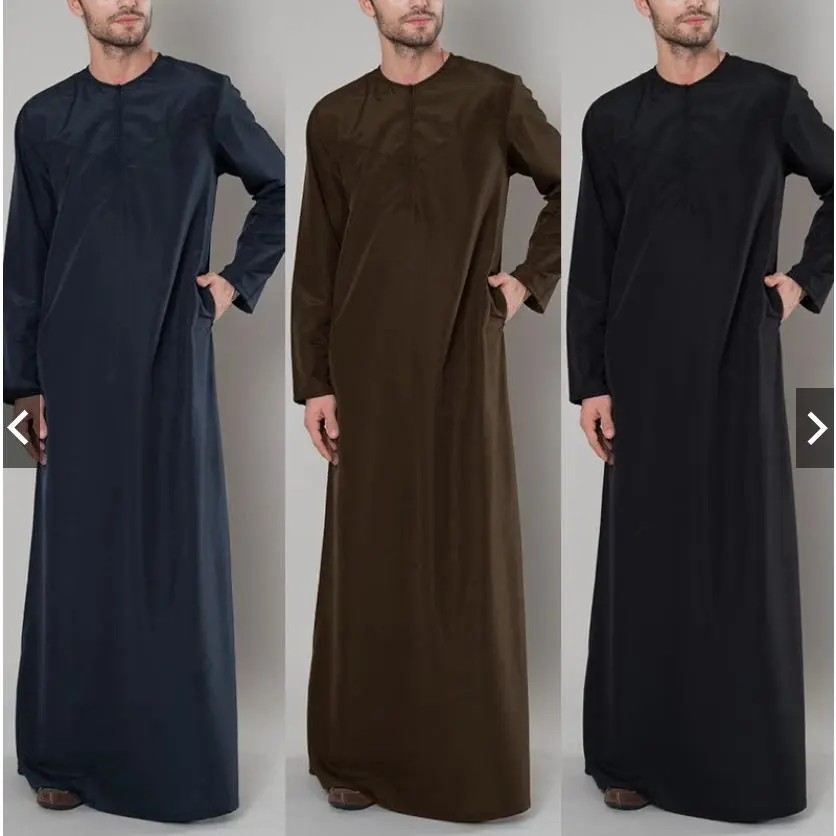 Ramadan Muslim Traditional Men's Clothing 2025 New Muslim Dubai Malaysia Men's Loose Robe Zipper Shirt Classic