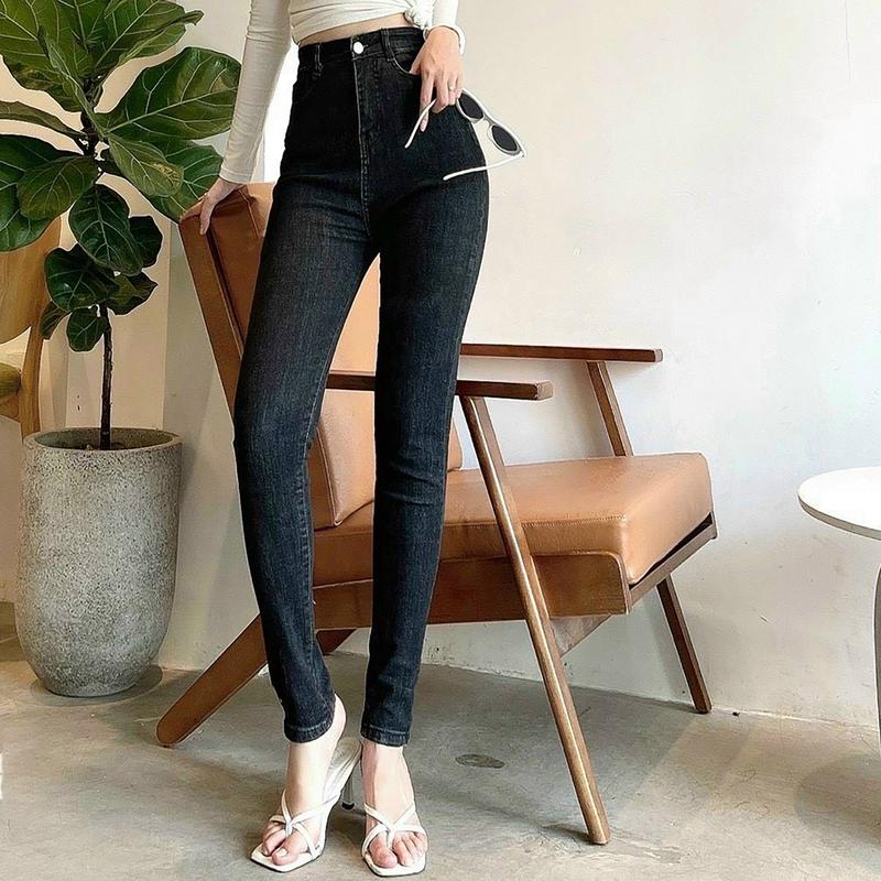 Quần Jeans Dài Đen Tuyền Đen Muối Tiêu Lưng Cao Co Dãn Mạnh Dành Cho BigSize 4073 Nữ Pants Denim Bò Women Có Túi legging jeans