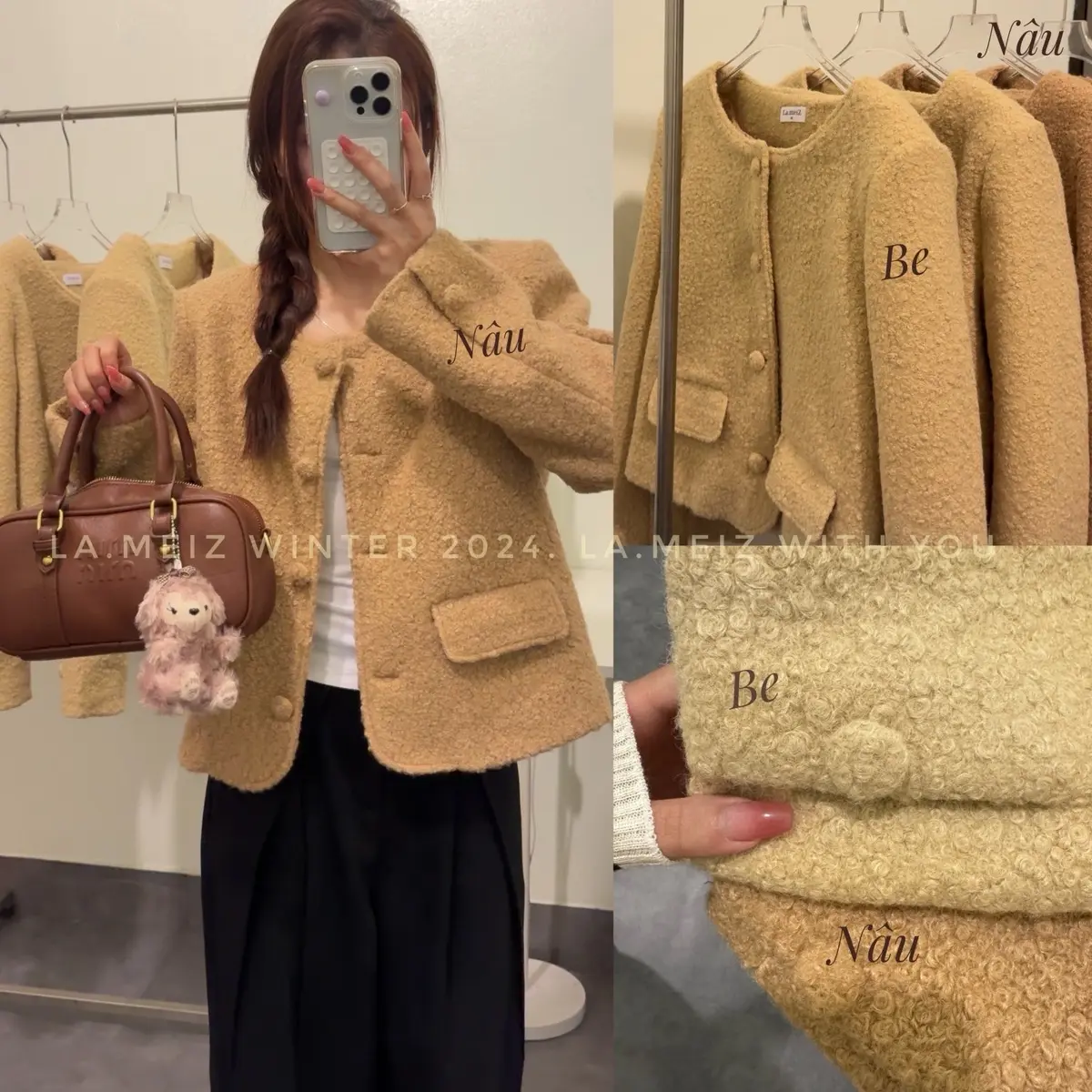 Áo dạ cúc bọc dáng dài La.meiz
