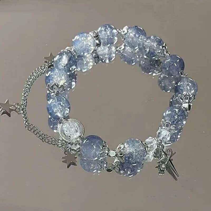 Product Introduction of Niche Design Star Chain Tassel for Women sy Blue Crystal Beads Elastic Rope Bracelet Best Friend Jewelry Gifts 1