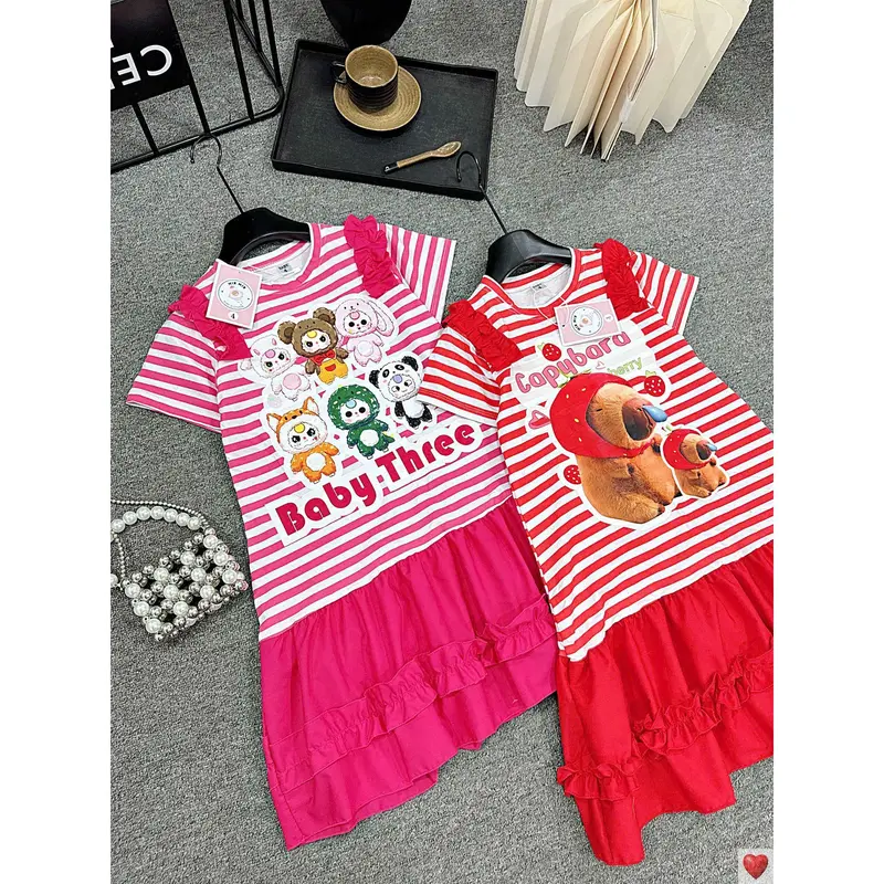[MinMinKid2] (18-40kg dưới 1m5) Váy thun cotton kẻ sọc in hình BabyThree phối tùng váy đuôi cá NHÚN BÈO cho bé gái 2
