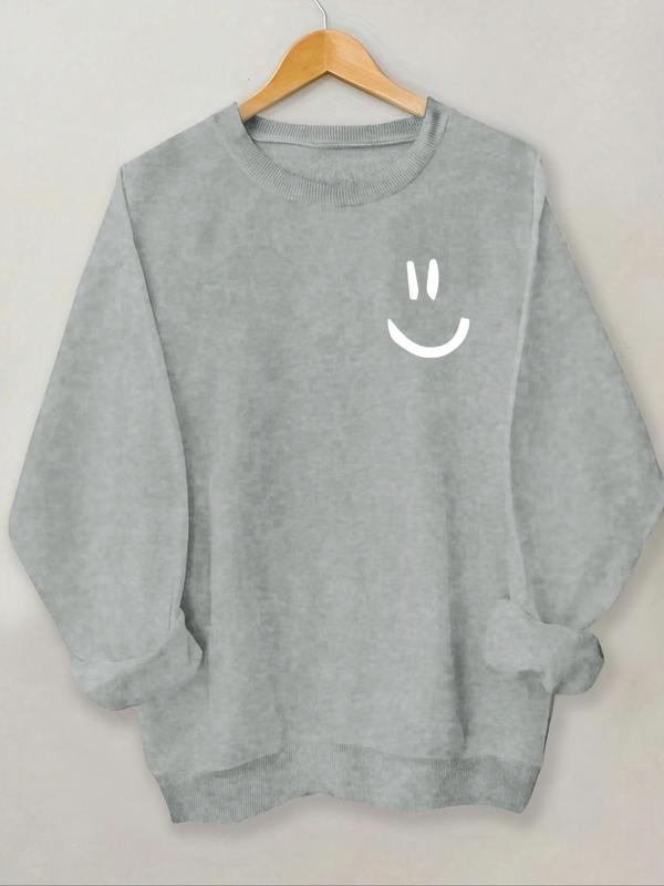 Women's Cartoon Face Print Drop Shoulder Sweatshirt, Casual Long Sleeve Round Neck Pullover For Fall & Winter, Ladies Clothes For Daily Wear 4