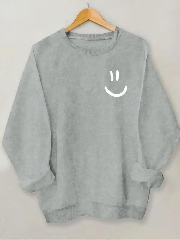 Women's Cartoon Face Print Drop Shoulder Sweatshirt, Casual Long Sleeve Round Neck Pullover For Fall & Winter, Ladies Clothes For Daily Wear 4