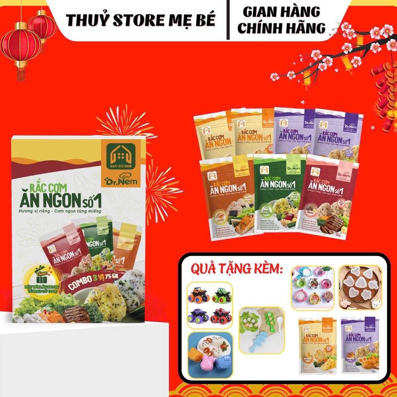 Rắc Cơm Ăn Ngon Dr Nem cho bé, Hộp 7 Gói Gồm 3 Gói 25g Cá Hồi, Bò Sốt Bơ, Rau Củ Rong Biển, 2 Gói Vị Gà Phô Mai 10g + 2 Gói Vị Phô Mai 10g, Trộn cơm, cháo từ thực phẩm tươi giàu dinh dưỡng, Gia Vị Rong Biển Ăn Vặt Food Thức Ăn