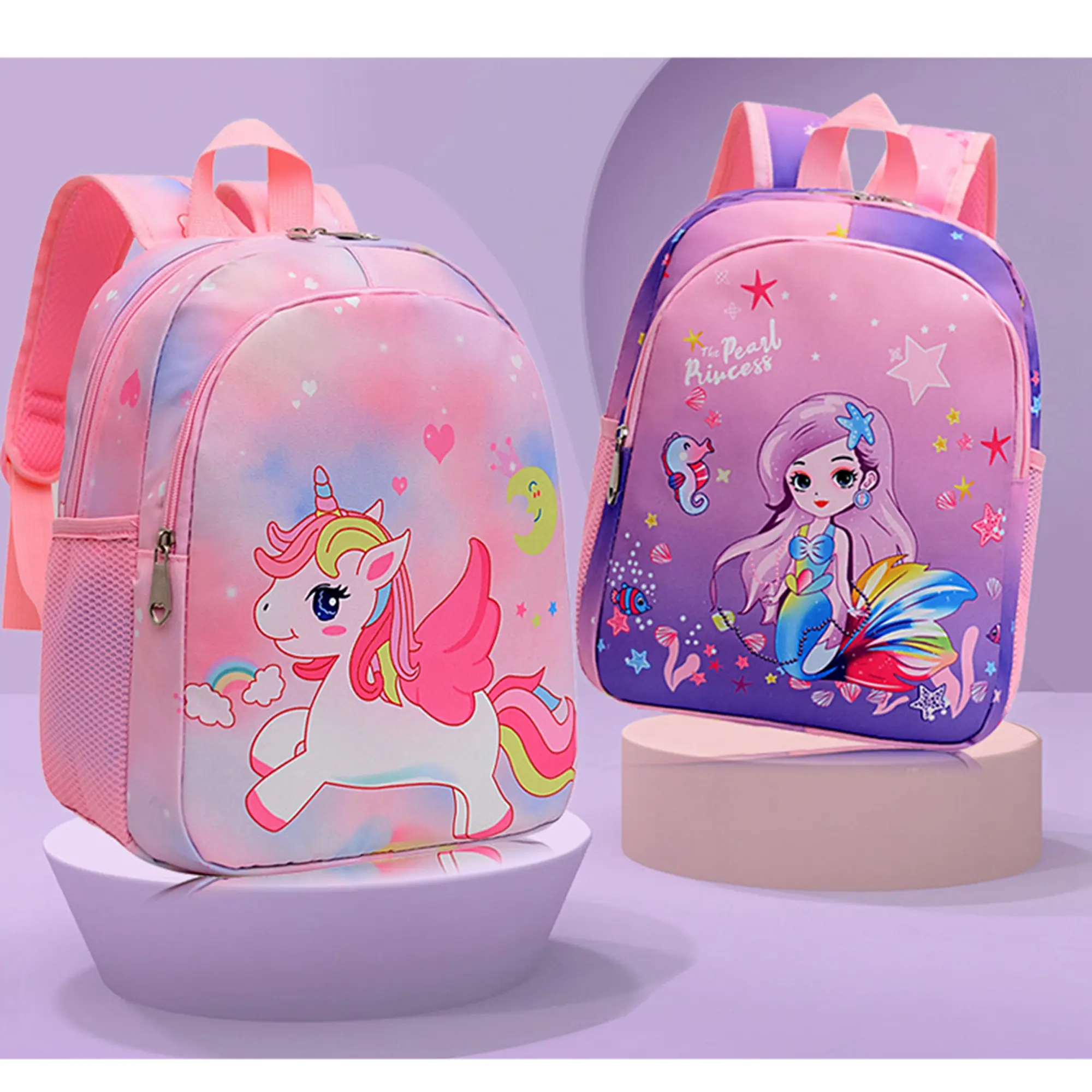 Toddler Girls Backpack, Cartoon Unicorn/Mermaid Print School Bag for Kindergarten, Elementary, Gift for Children