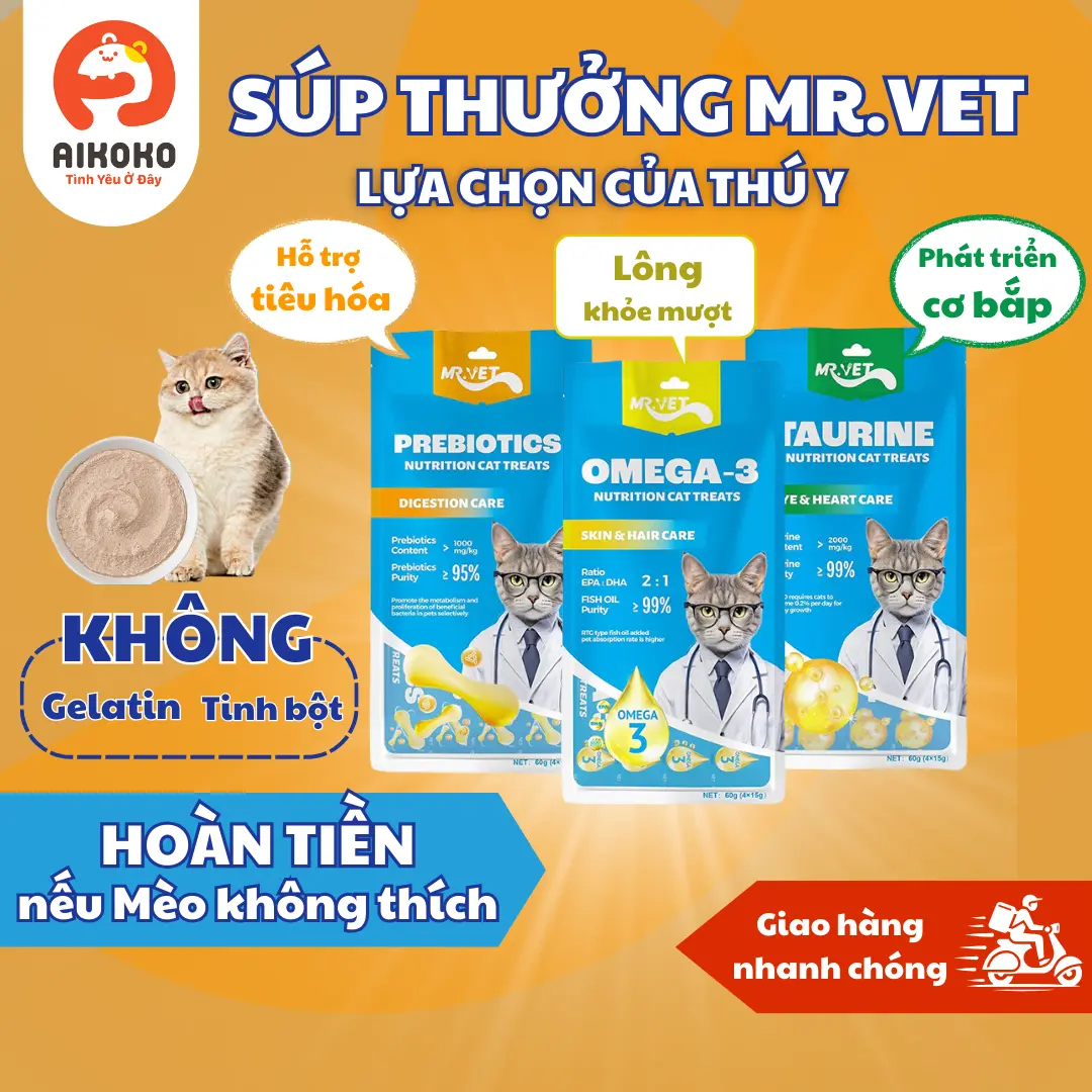 1 gói Súp thưởng cao cấp cho Mèo MR.VET - Bổ sung Omega-3, Taurine, Prebiotics