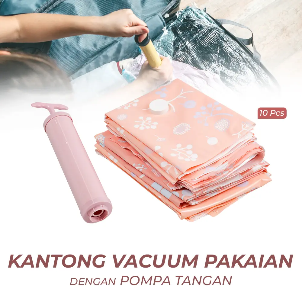 Kantong Vacuum Pakaian Plastic Storage 10 PCS with Hand Pump - SN09109 - WHISM Dandees Store Premium Dapat dilipat Penyimpanan Pakaian Gaya Putih Katun plastik tas klip