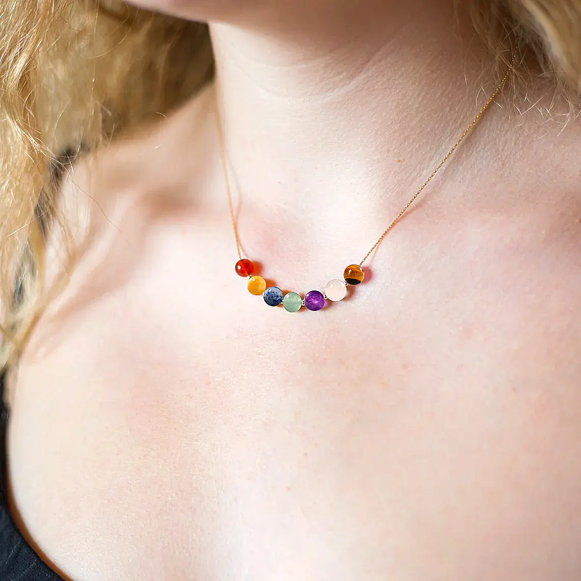 Boho Colorful Natural Stone Necklace Amethyst Rose Quartz Carnelian Blue Evil Eye Beads Fashion 316L Stainless Steel Link Chains