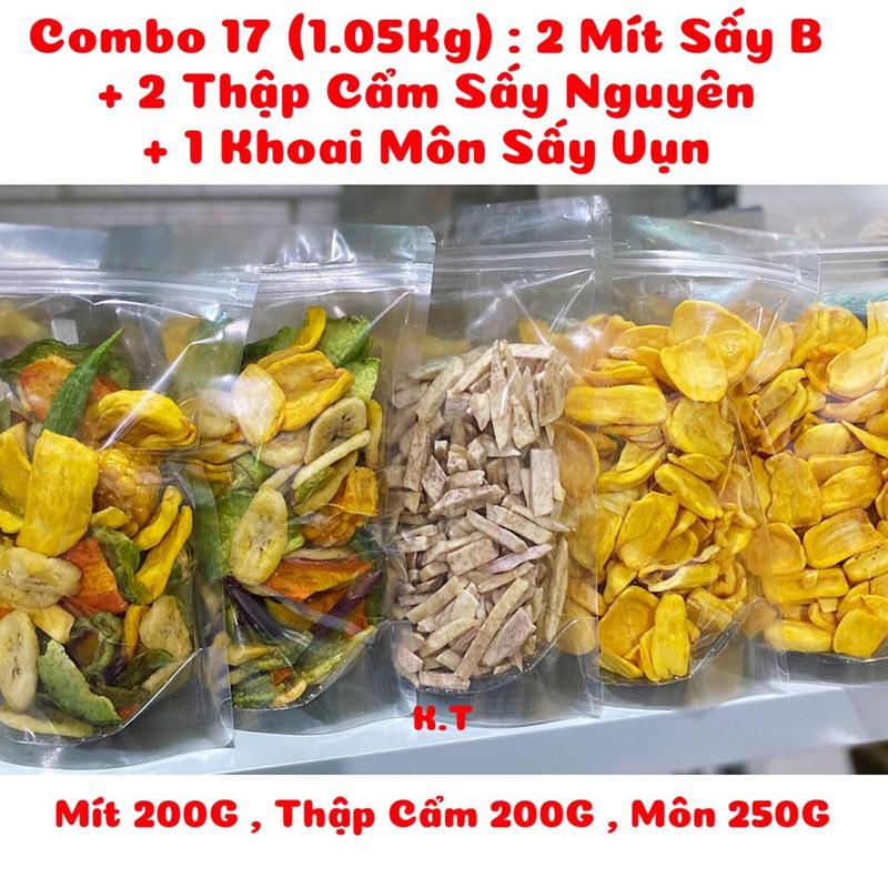  Combo 17  1.05Kg  : 2 Mít Sấy B + 2 Trái Cây Sấy Nguyên A + 1 Khoai Môn Vụn To - Thơm giòn ngọt được đóng gói bằng túi zipper trong 