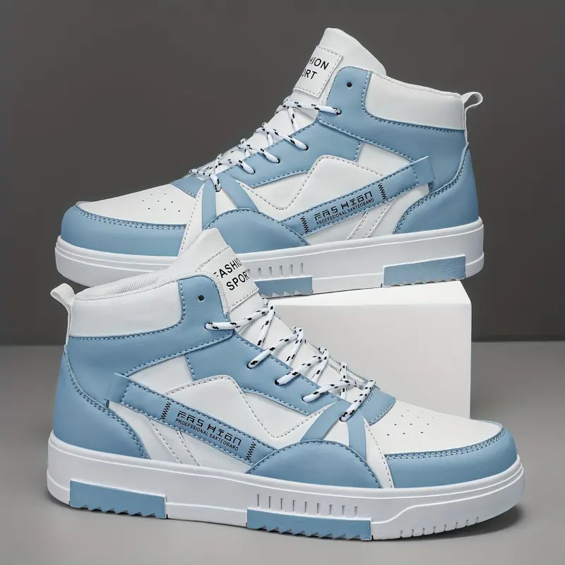 Men's Fashion High-Top Skate Sneakers - Stylish Color Block with Thick Sole, Casual Lace-Up Running Shoes with Letter Print, Durable EVA & Fabric, All-Season Outdoor Footwear, Outdoor Sneakers|Modern Hightops|Pu Upper Sneakers 8