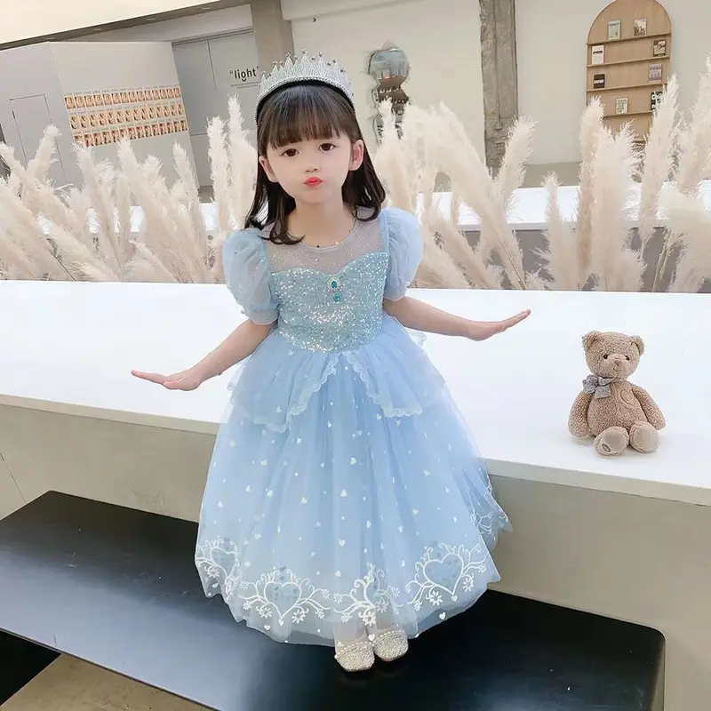 KOSTUM DRESS ELSA FROZEN BLING BIRU CANTIK 2