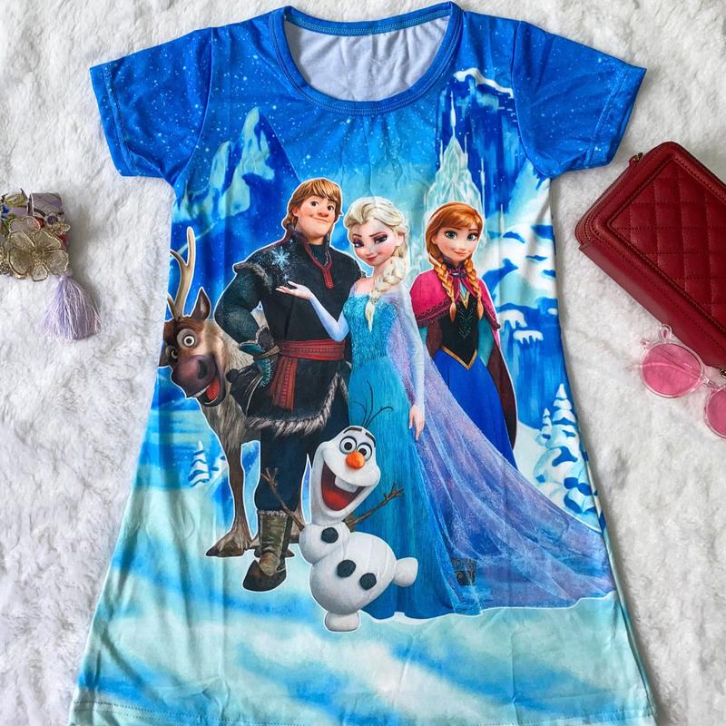 Dress anak printing daster anak perempuan motif elsa 5