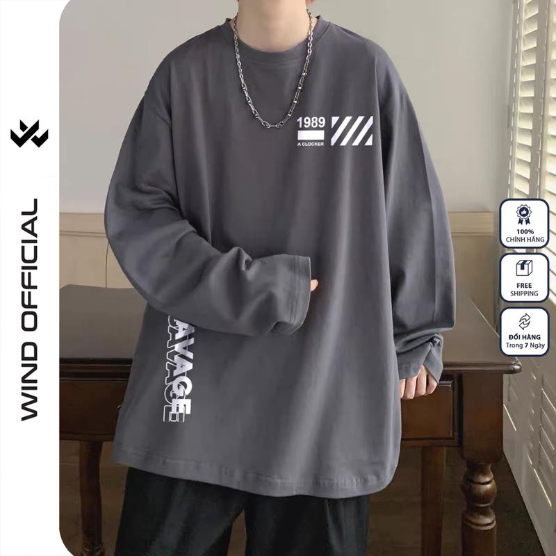 Áo thun tay dài Wind phông unisex form rộng 1989 nam nữ cotton oversize ulzzang Menswear Cổ Tròn