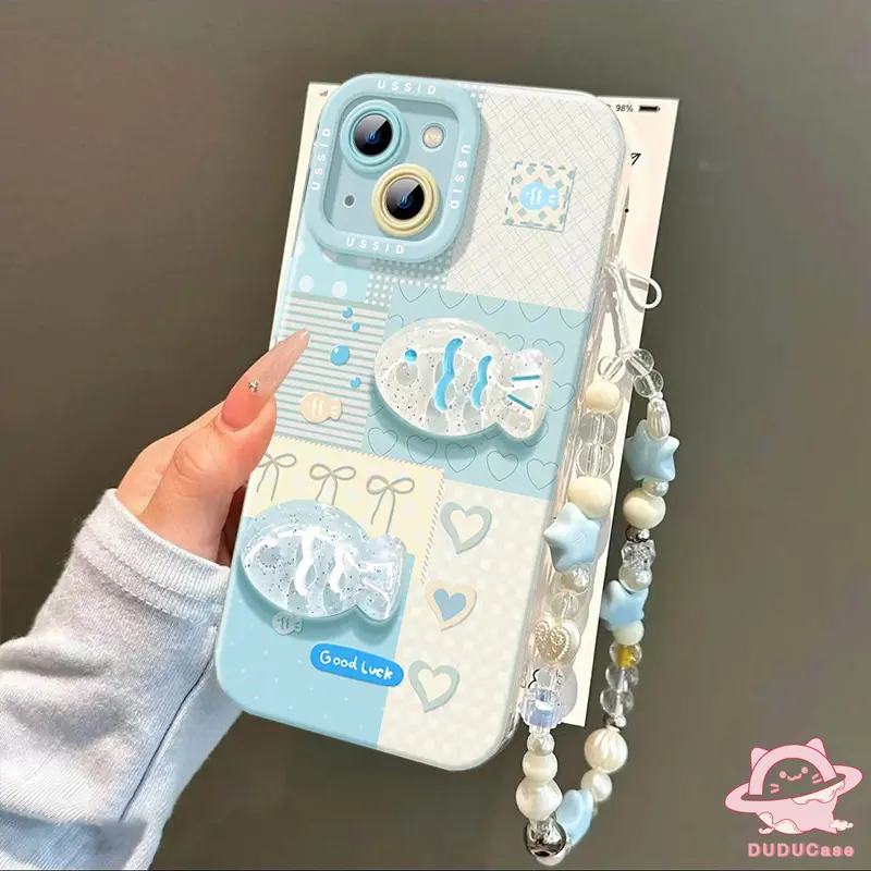 Ốp Vòng Tay Sao Biển Cá Hoạt Hình, Màu Xanh Dương, Dành Cho Oppo A3X, A18, A60, A57, A17, A5, A3 Pro, A15s, A17K, A54s, A5s, A38, A12, A15, A35, A79, A16, A11, A53, A7, A98, A58, A3s, A77, A78, Reno 13F, 12F, A9, A74, A55 8