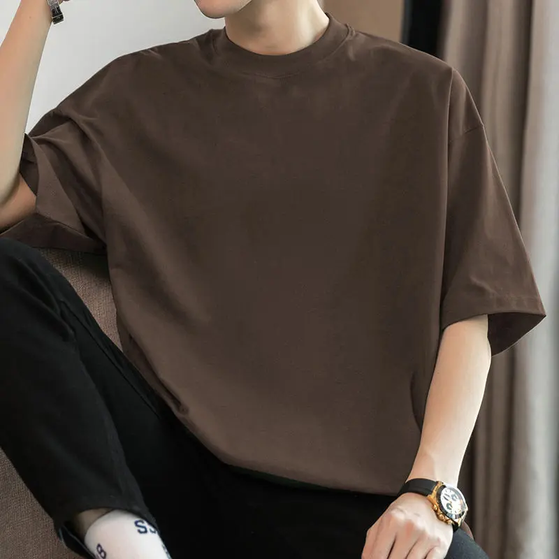 Áo Thun Nam ngắn tay, nặng 200g, Làm Bằng Cotton Nguyên Chất Áo Thun, Phong Cách Mỹ, Dáng Rộng Vừa Vặn, Cổ Tròn, Màu Trơn Áo Thun Tay Lửng Cotton, Phù Hợp Cho Mùa Hè, Thiết Kế Này Menswear