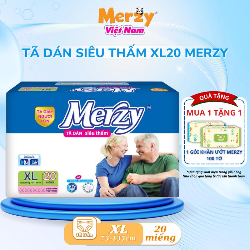 Tã Dán Người Già Merzy - Siêu Thấm Hút, Khô Thoáng Size XL 20 Miếng [ MUA 1 TẶNG 1 KHĂN ƯỚT ]