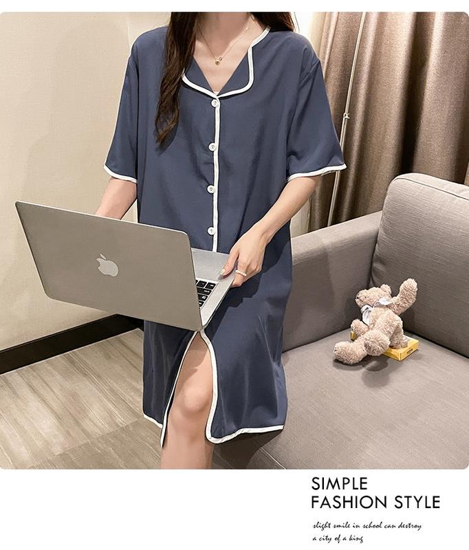Product Introduction of Night dress Plus size Pyjamas Women Silk Pajamas dress Summer Short sleeve Sleepwear Woman Satin Home wear Thin M-4XL 7