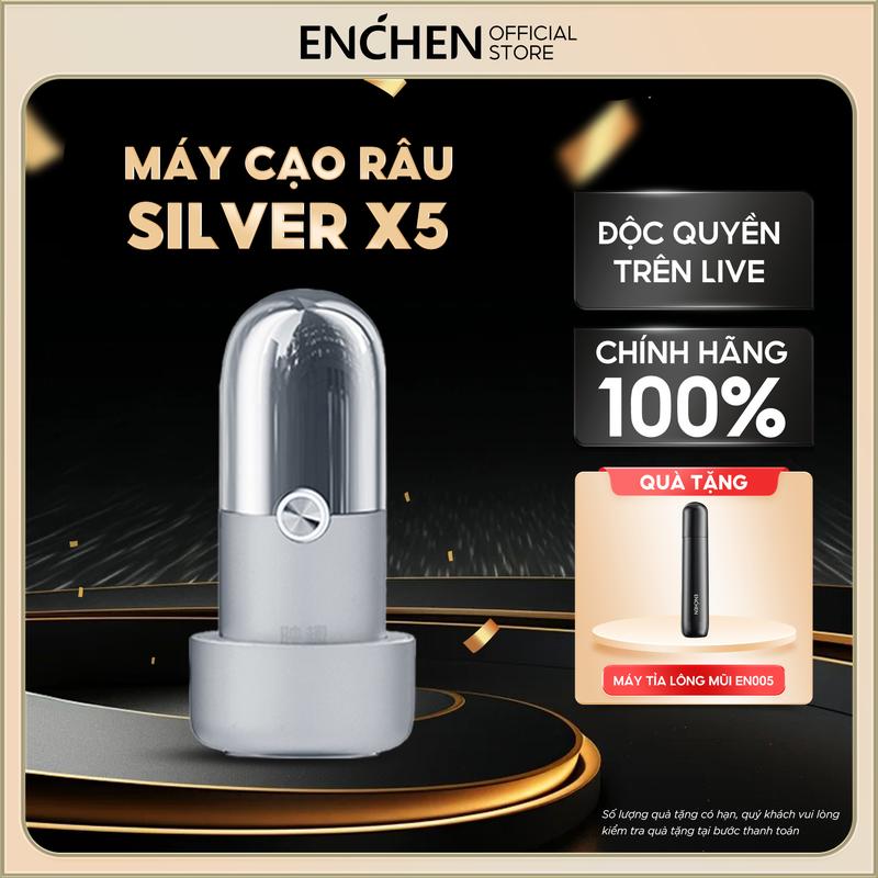 Máy cạo râu Enchen Mini X5 Silver Series chống nước IPX7 lưỡi dao tự động mài chống kẹt râu pin chờ 2 tháng - BH 6 tháng