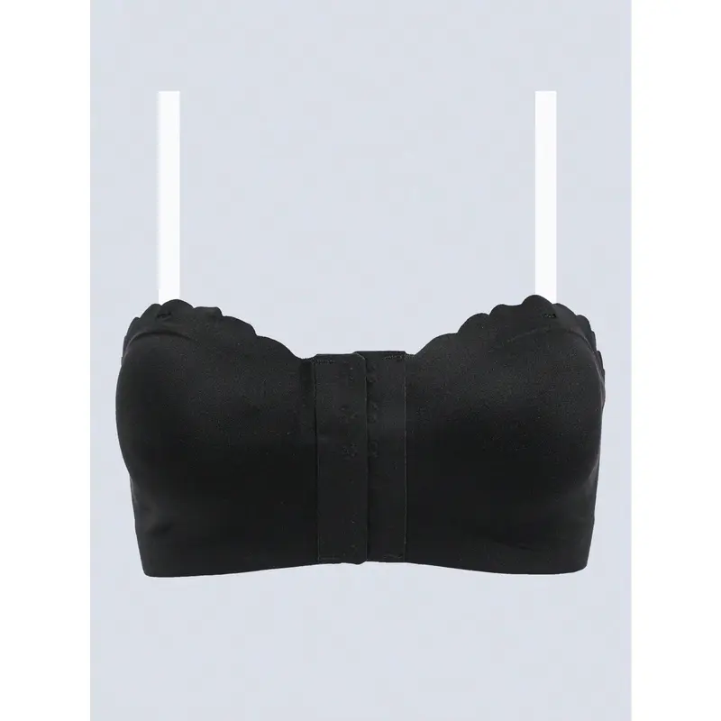 Women Front Closure Strapless Bra Push Up Wireless Sexy Tube Top Removable Padding Adjustable Bandeau Intimates Lingerie Basic Tube Bras Non Slip Silicone Soft Fabric Underwear Transparent Shoulder Straps Comfortable[S12] 8