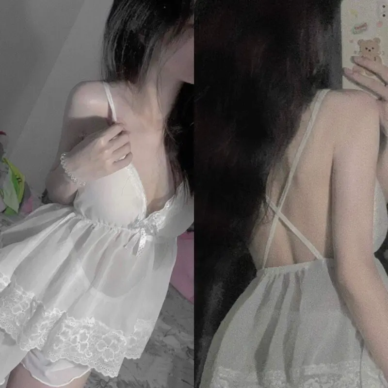 [Ren đùi Bigsize] Đùi Von Ren Trắng dây chéo lưng, kèm mút lót, chất liệu Voan xuyên thấu, mềm mát freesize dễ mặc, tôn dáng. Đa dạng màu sắc lựa chọn, làm đồ ngủ, đồ bộ cực xinh. Kem Women Nữ Áo Top 0