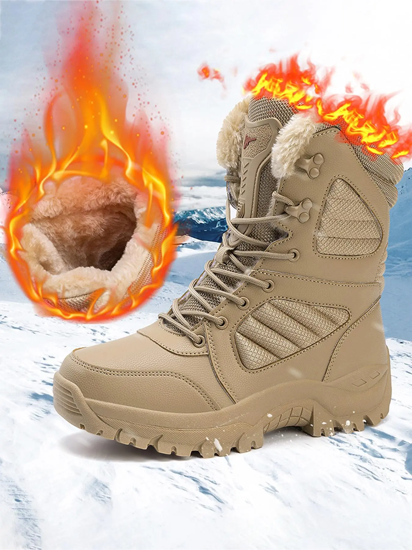Unisex Solid Plush Lined Waterproof & Anti-Slip Lace Up Hiking Boots, Thermal Warm Casual Sporty Thick-Soled Snow Boots for Outdoor Activities, Unisex Sports Footwear for Fall & Winter